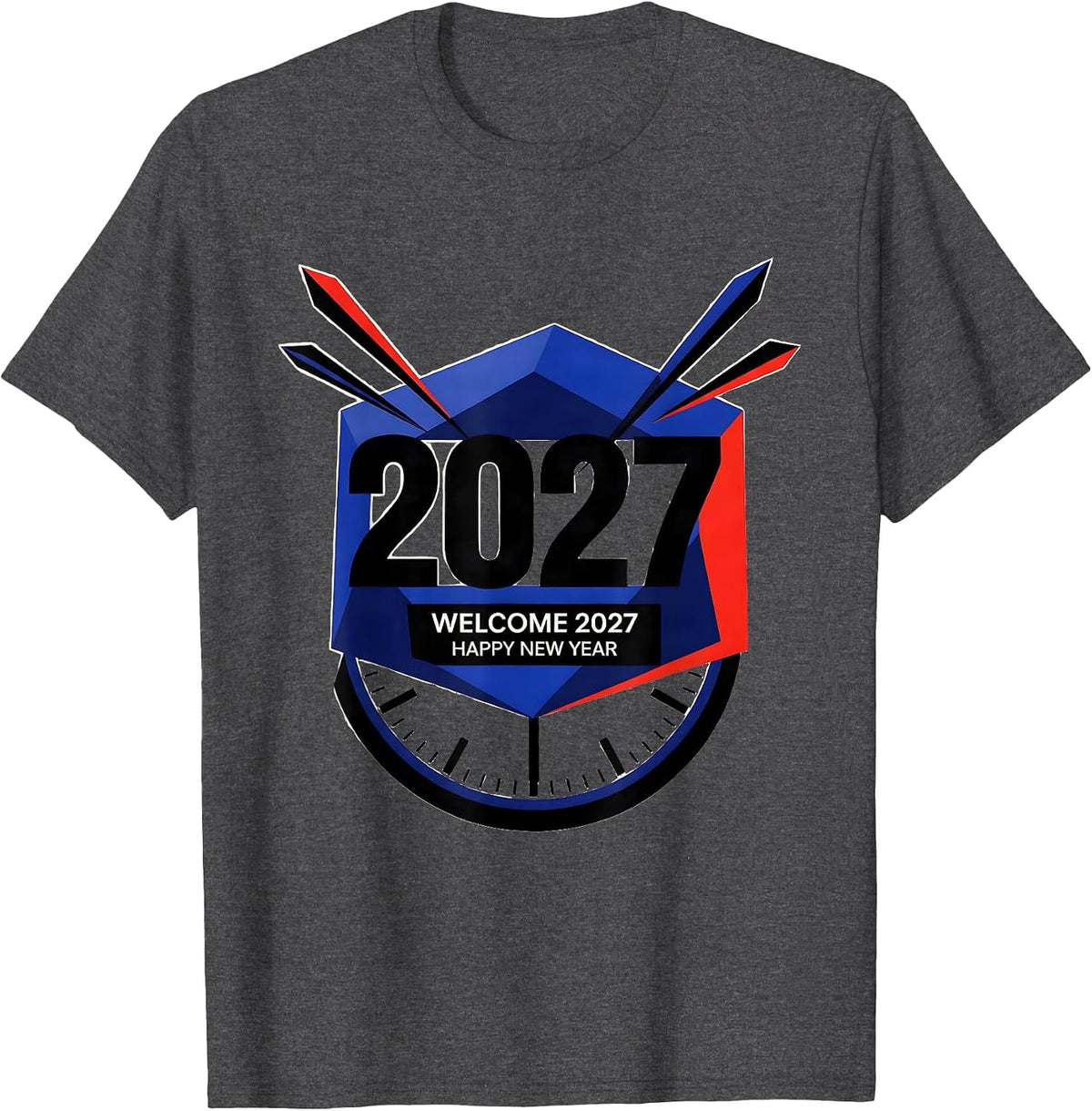 Men's Welcome 2027 Happy New Year Geometric Party Host Keepsake T-Shirt - Dark Heather Grey