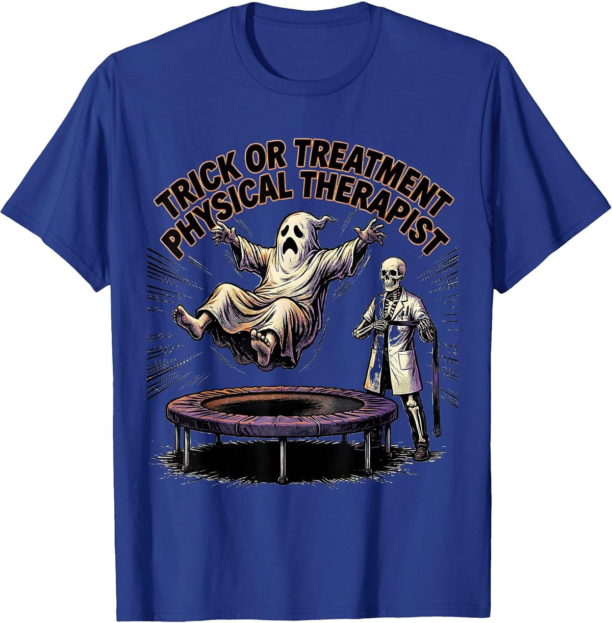 Trick Or Treatment Physical Therapist Comic Book Halloween T-Shirt - Royal Blue