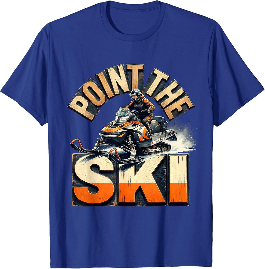 Point The Ski Wood Type Letterpress Snowmobile Rider Winter T-Shirt - Royal Blue