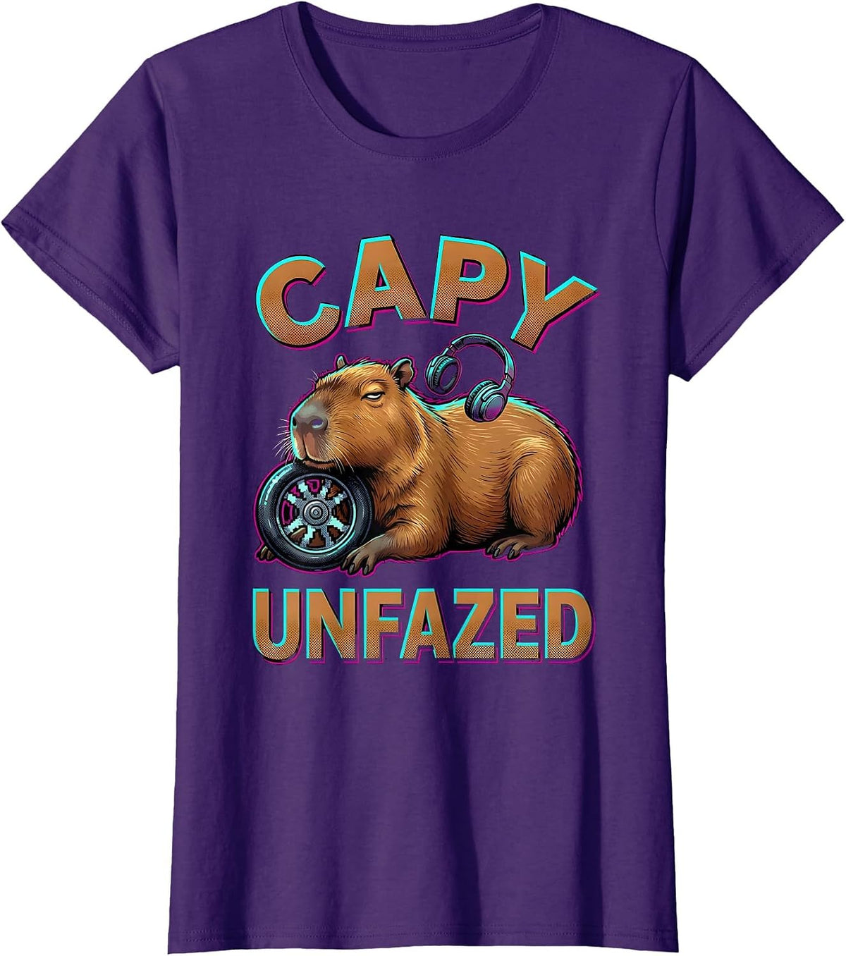 Women's Capy, Unfazed Pop Art Capybara Gaming Meme Humor T-Shirt - Purple