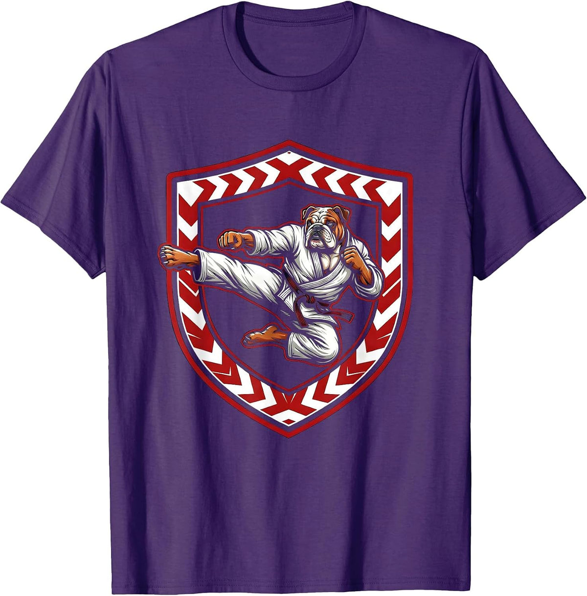 Bulldog Karate Kick Martial Arts Graphic T-Shirt - Purple