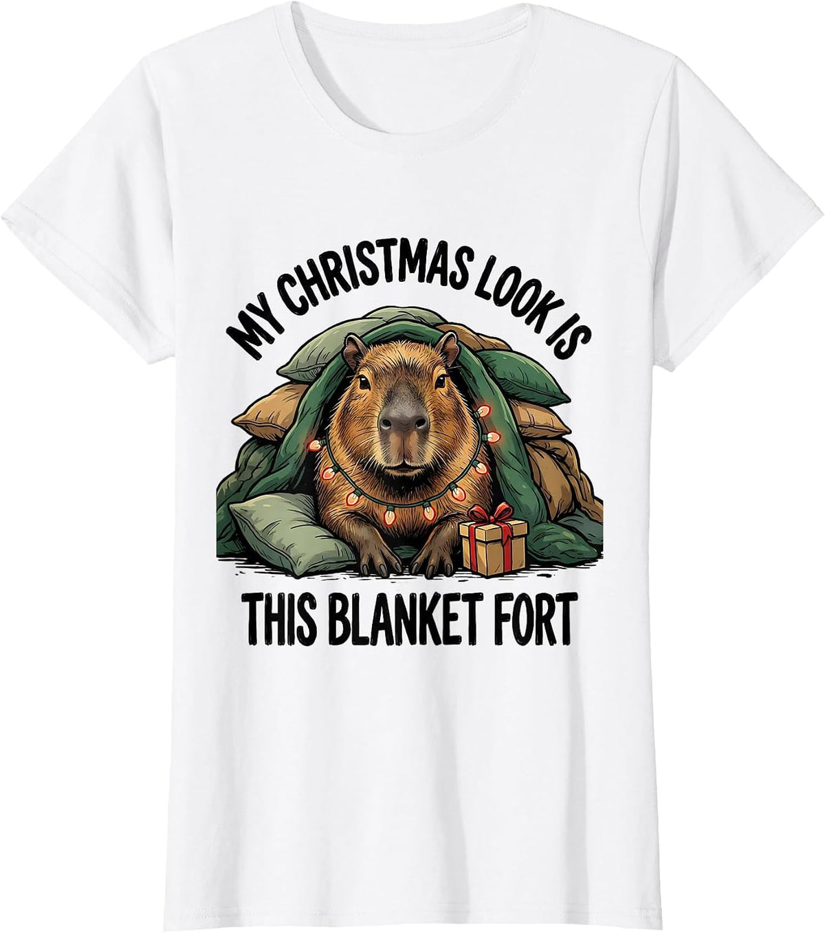 My Christmas Look Is This Blanket Fort Funny Capybara T-Shirt - White