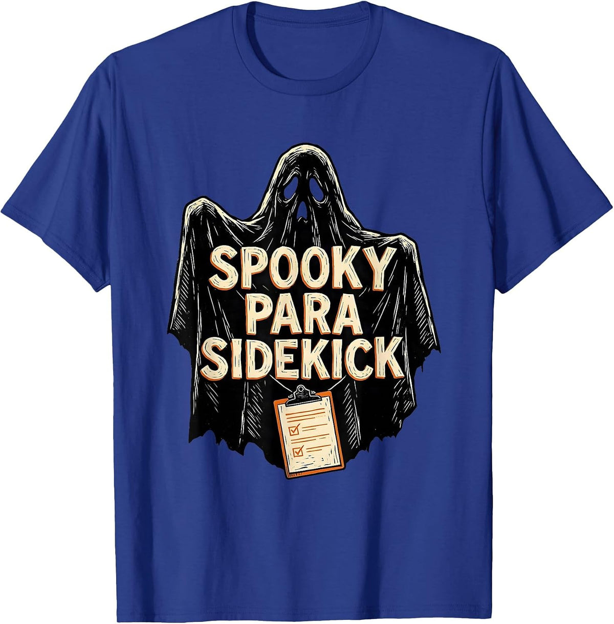 Men's Spooky Para Sidekick Linocut Teacher Aide Halloween Party T-Shirt - Royal Blue