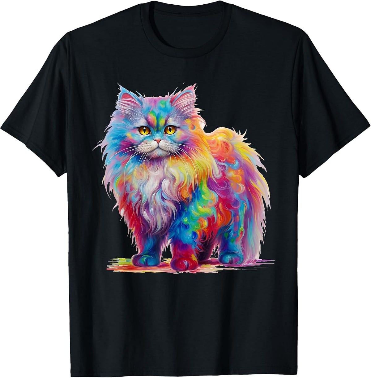 Cute Colorful Persian Cat for Cat Lovers T-Shirt - Black