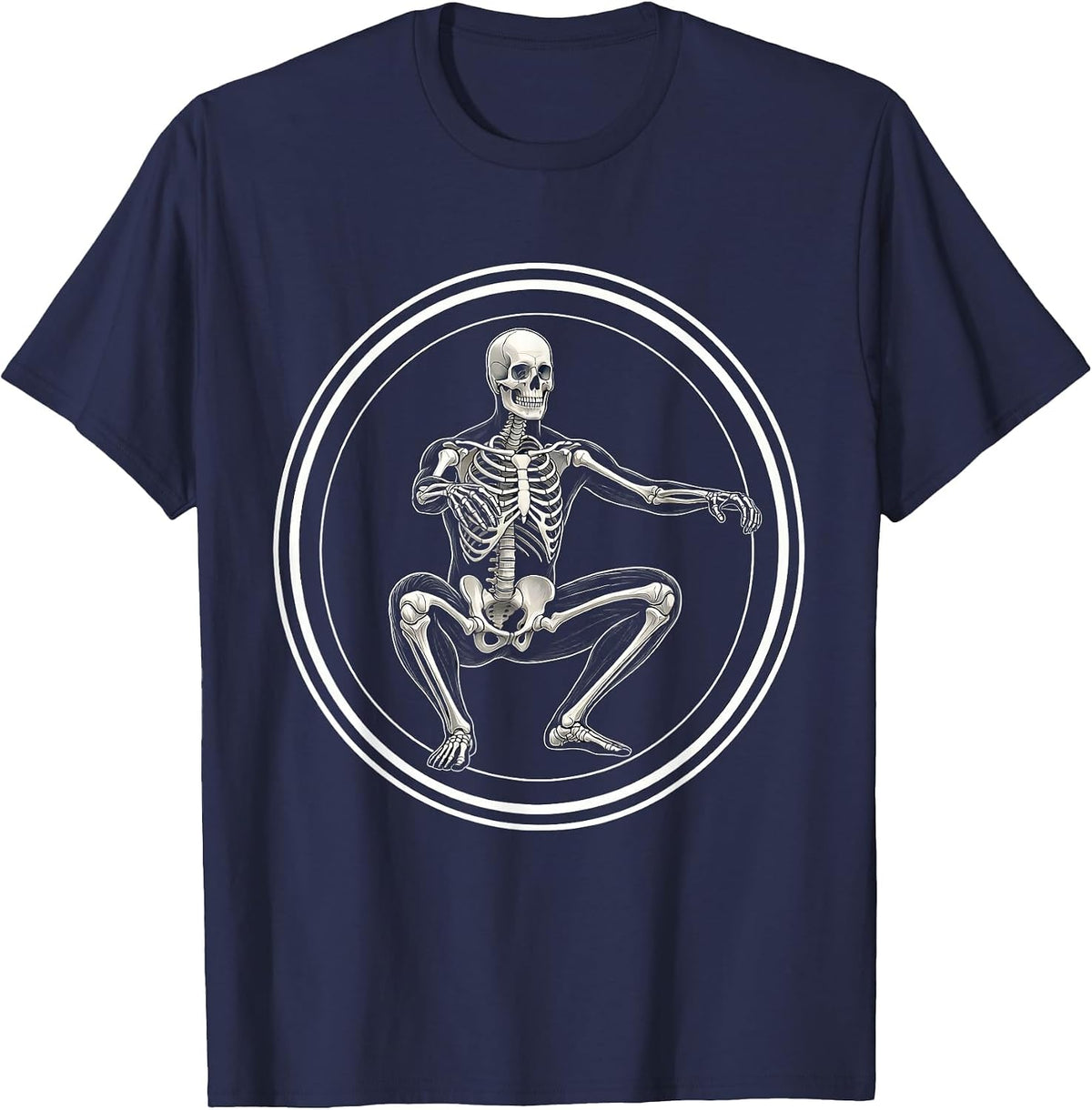 Men's Skeleton Deep Squat Physical Therapy Funny Bone T-Shirt - Navy Blue