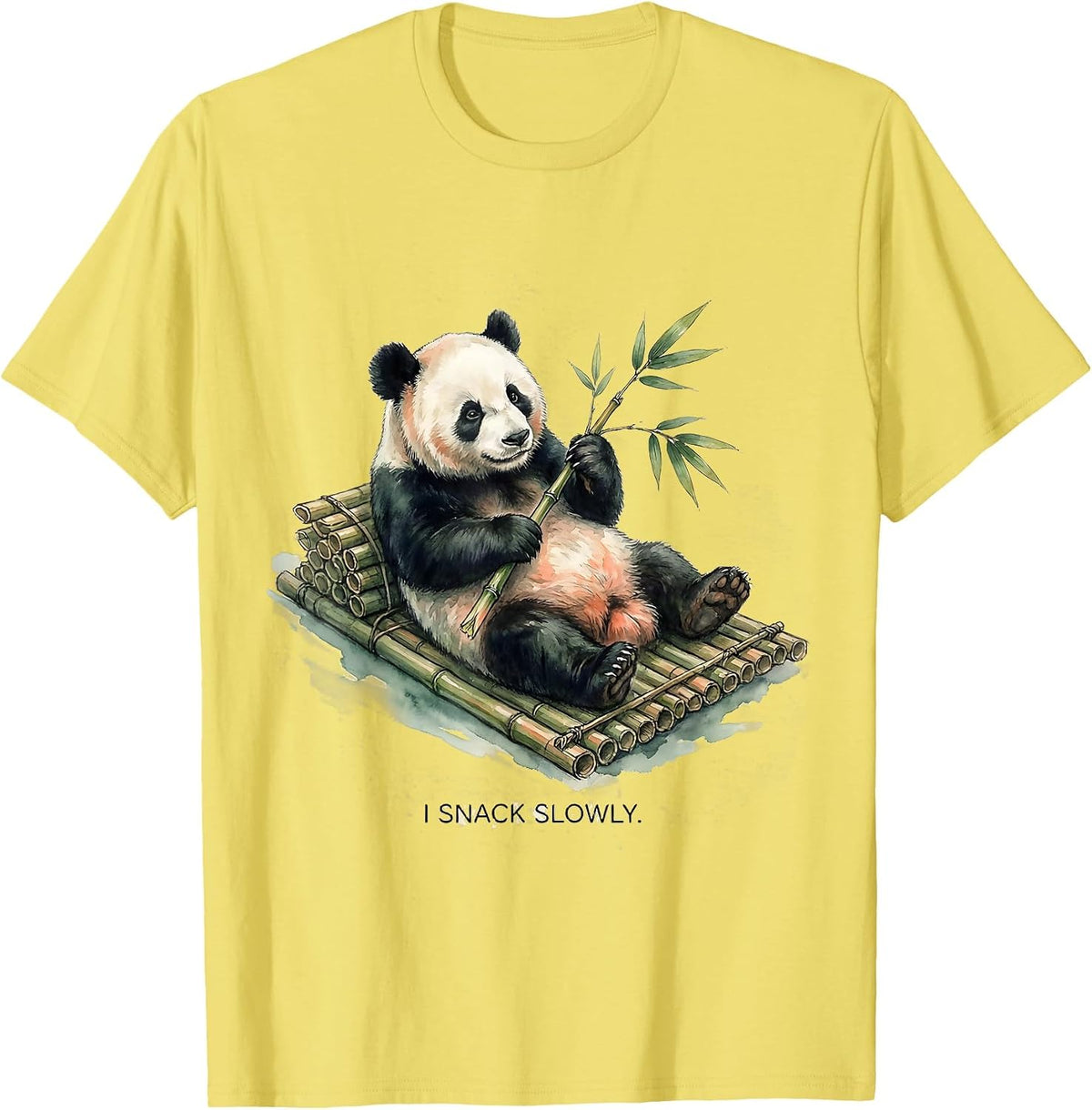 Men's I Snack Slowly Cute Panda Lover Humor Watercolor Gift T-Shirt - Lemon Yellow