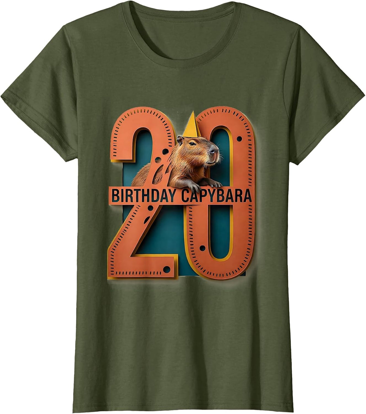 Women's Birthday Capybara Age 20 Funny Animal Meme Birthday Gift T-Shirt - Olive Green