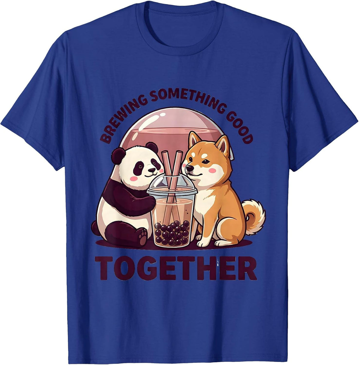 Men's Brewing Something Good Together Cute Panda Kawaii Boba Tea T-Shirt - Royal Blue