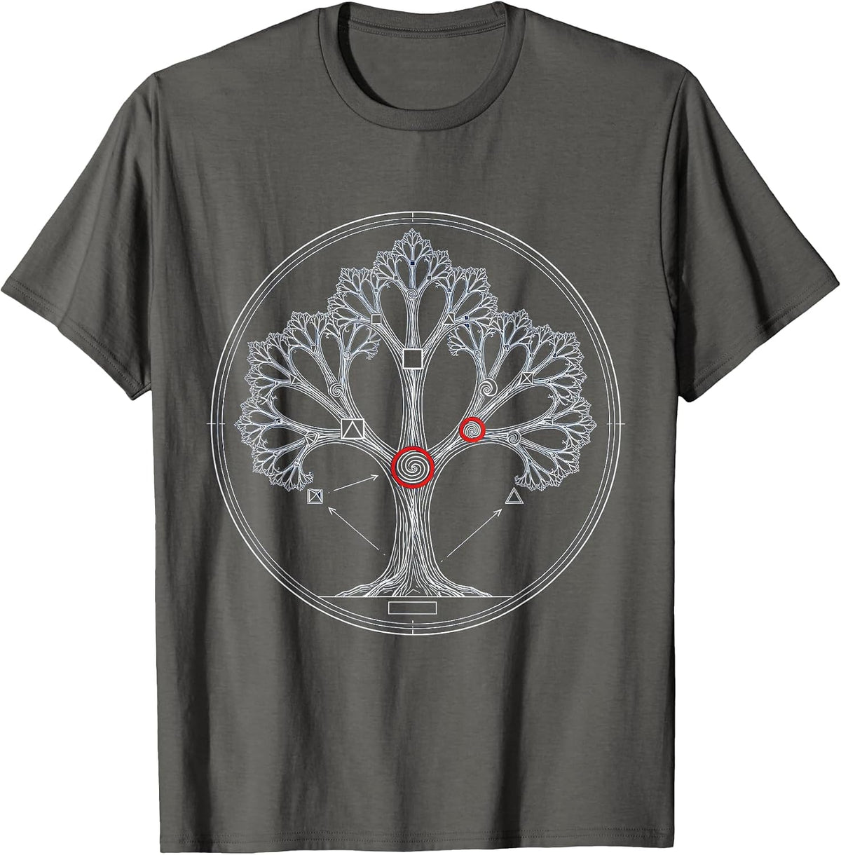Men's Fractal Tree Math Pattern Math Teacher Design T-Shirt - Asphalt Grey