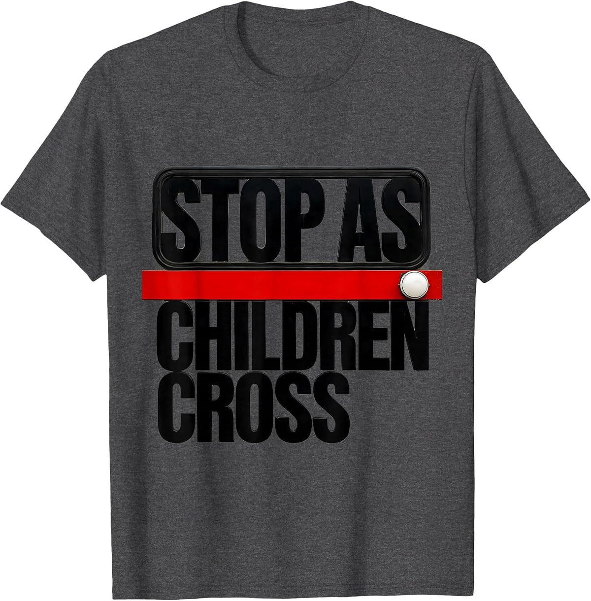 Men's STOP AS CHILDREN CROSS Brutalist Bus Driver Safety Week T-Shirt - Dark Heather Grey