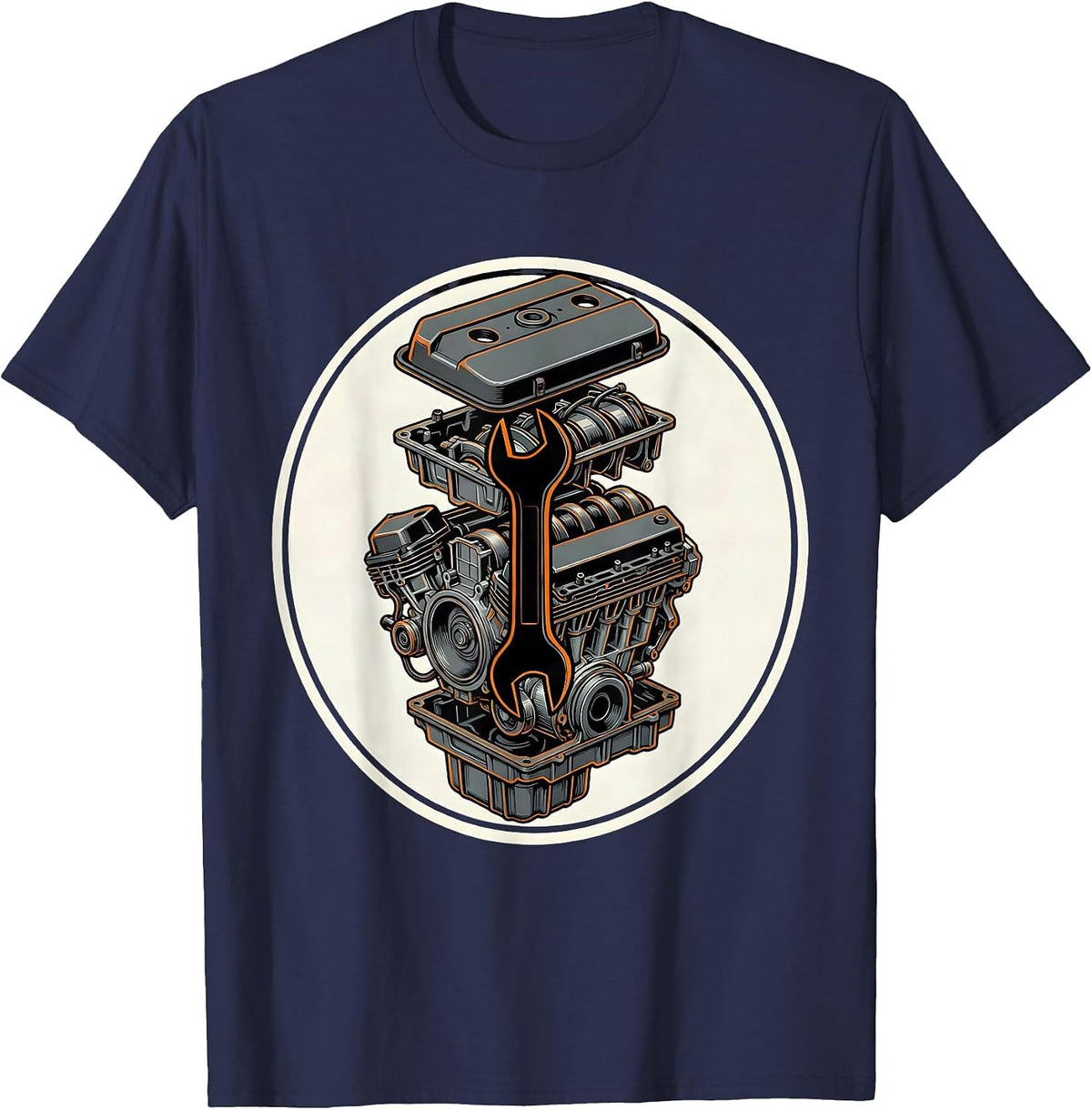 Men's Cracked Knuckles Over Engine Bay Mechanic Graphic T-Shirt - Navy Blue