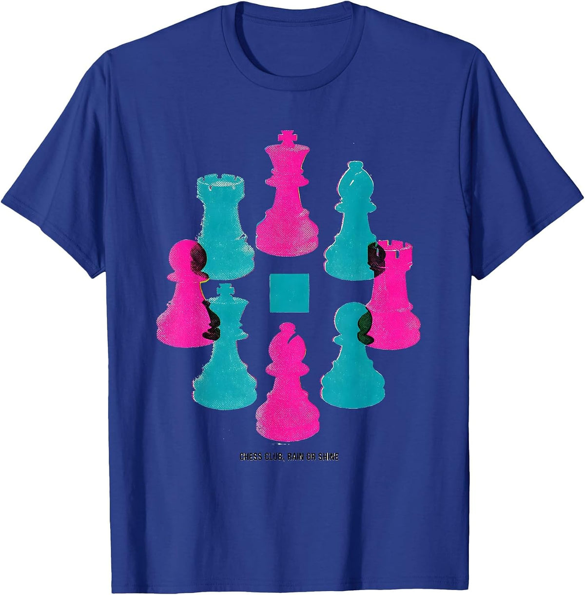 Chess Club Rain Or Shine Risograph Chess Player Humor T-Shirt - Royal Blue