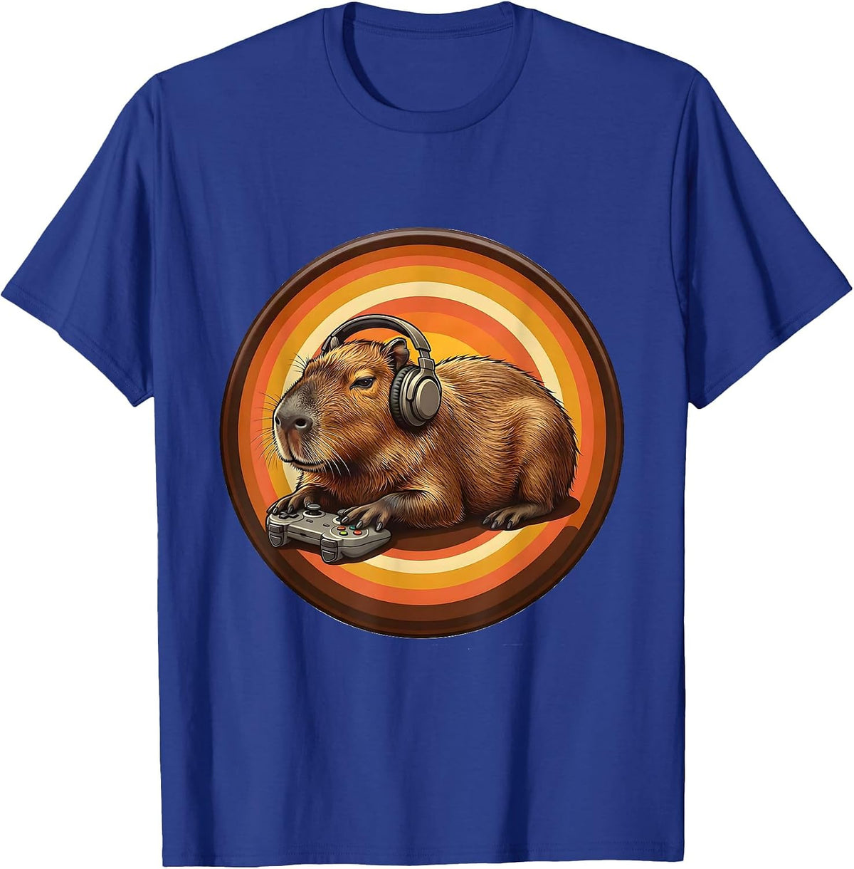 Capybara Gamer Retro 70s Meme Humor T-Shirt - Royal Blue