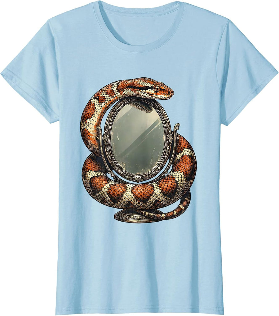 Women's Feminist Snake and Hand Mirror Graphic Tee T-Shirt - Baby Blue