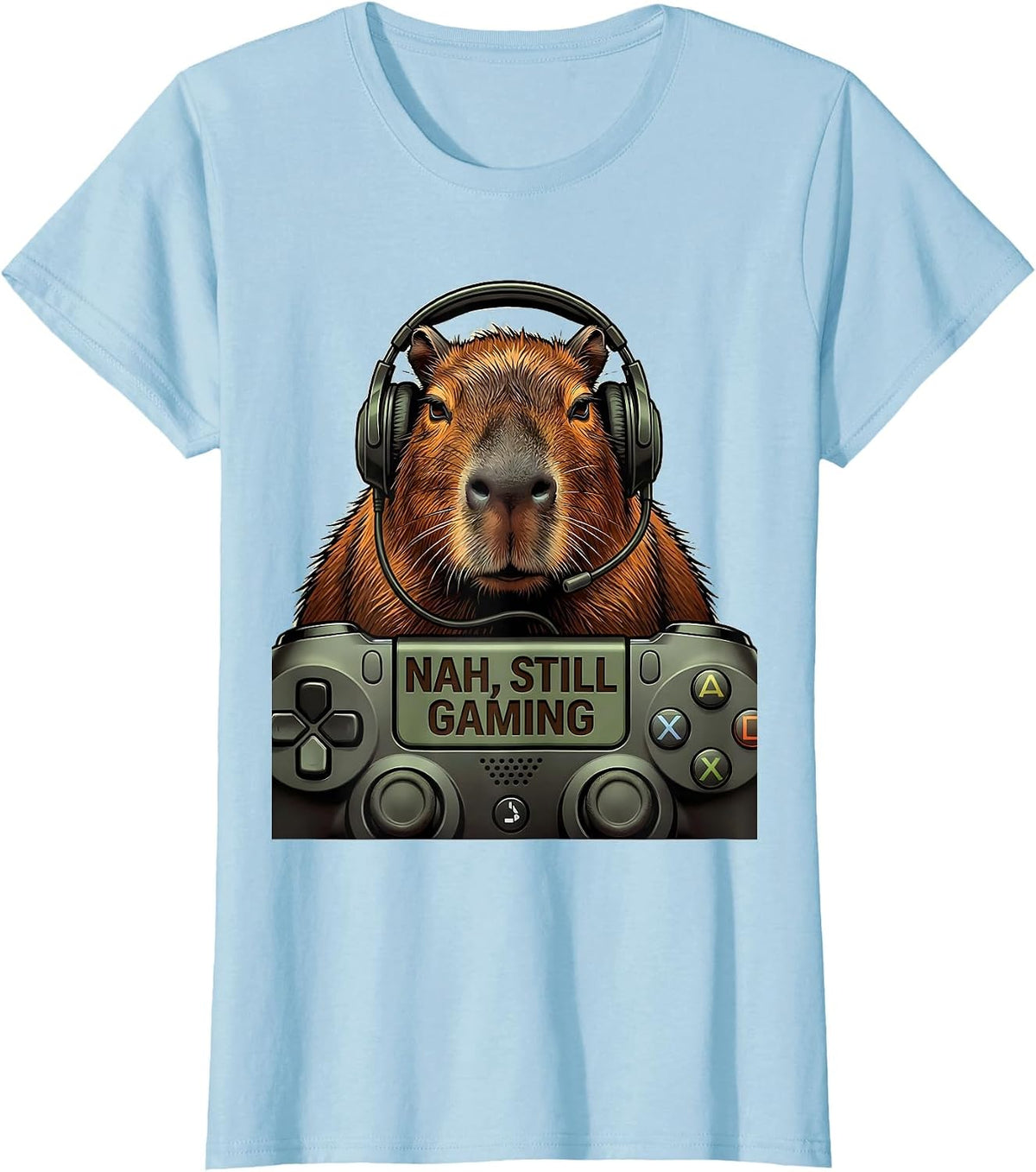 Women's Nah, Still Gaming Funny Capybara Gamer Bruh Meme Humor T-Shirt - Baby Blue