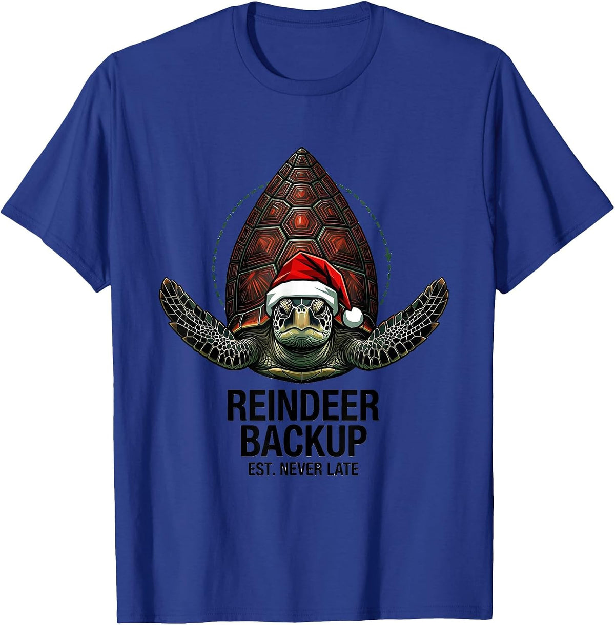 Men's Reindeer Backup Est Never Late Geometric Sea Turtle Santa T-Shirt - Royal Blue