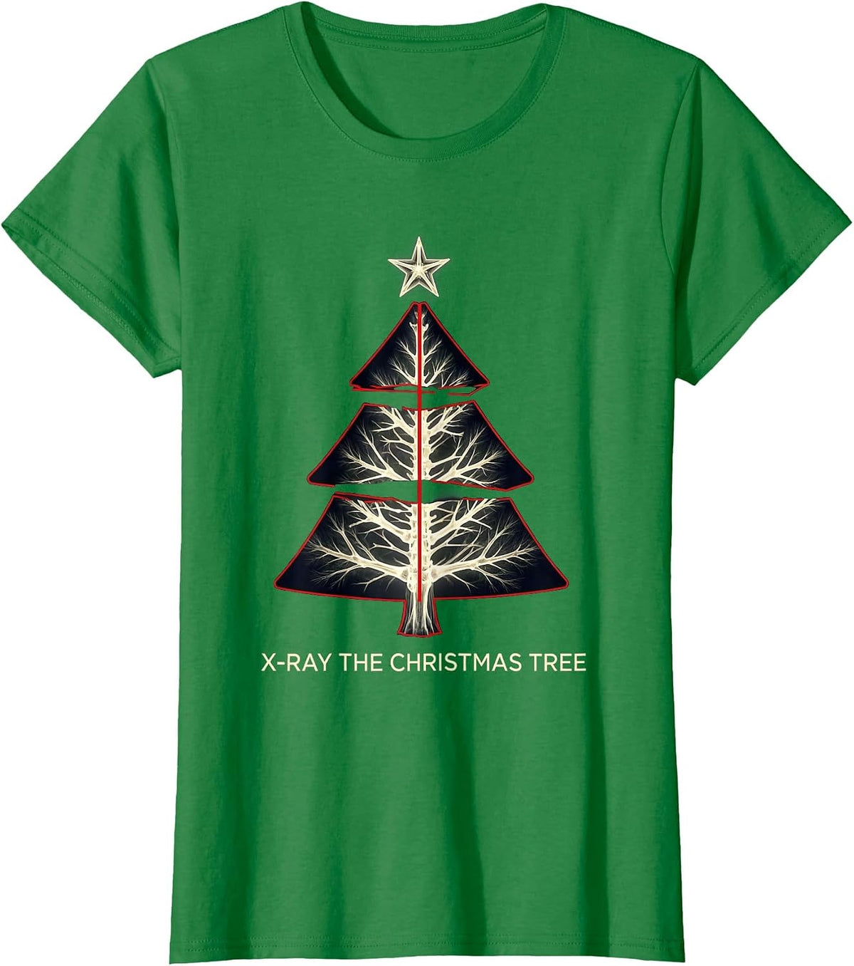Women's X-Ray The Christmas Tree Funny Radiology Tech Christmas T-Shirt - Kelly Green