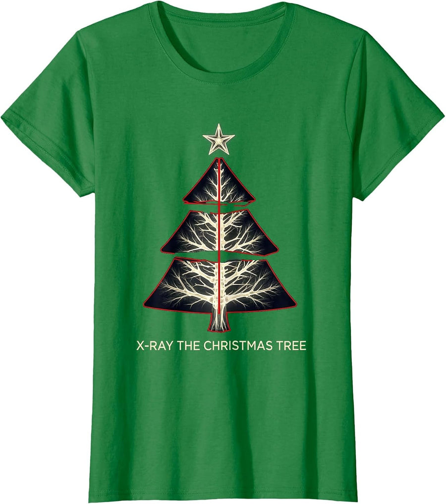 Women's X-Ray The Christmas Tree Funny Radiology Tech Christmas T-Shirt - Kelly Green