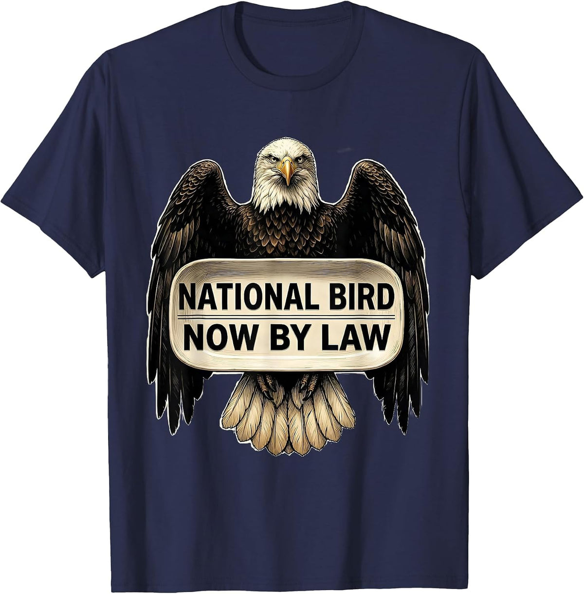 Men's National Bird Now By Law Vintage Bald Eagle Wildlife Lover T-Shirt - Navy Blue