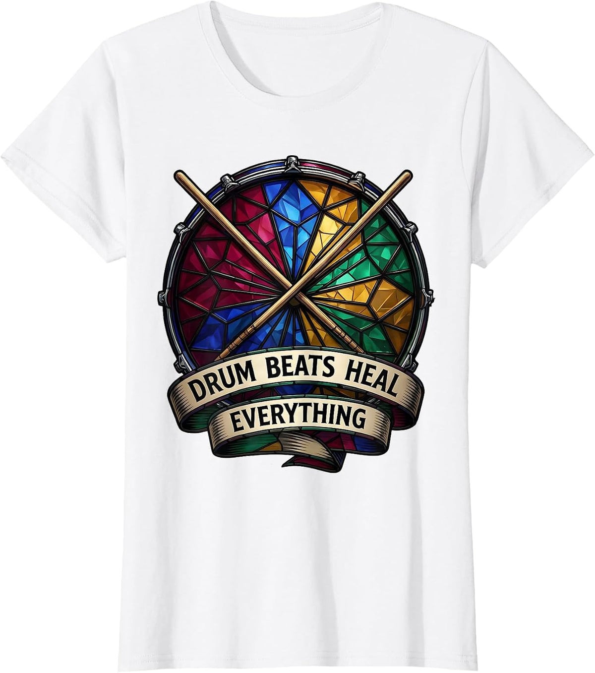 Drum Beats Heal Everything Music Design T-Shirt - White
