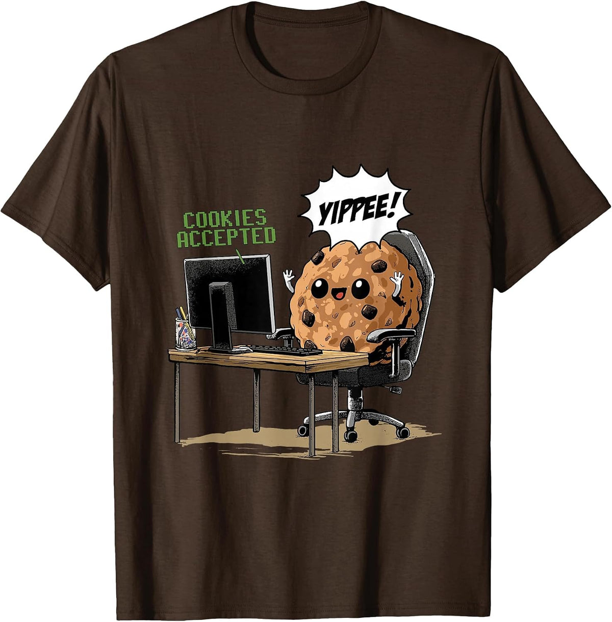 Cookies Accepted Nerd Shirt Funny Computer Internet Coder T-Shirt, Men, Brown, 3X-Large - As Pictured