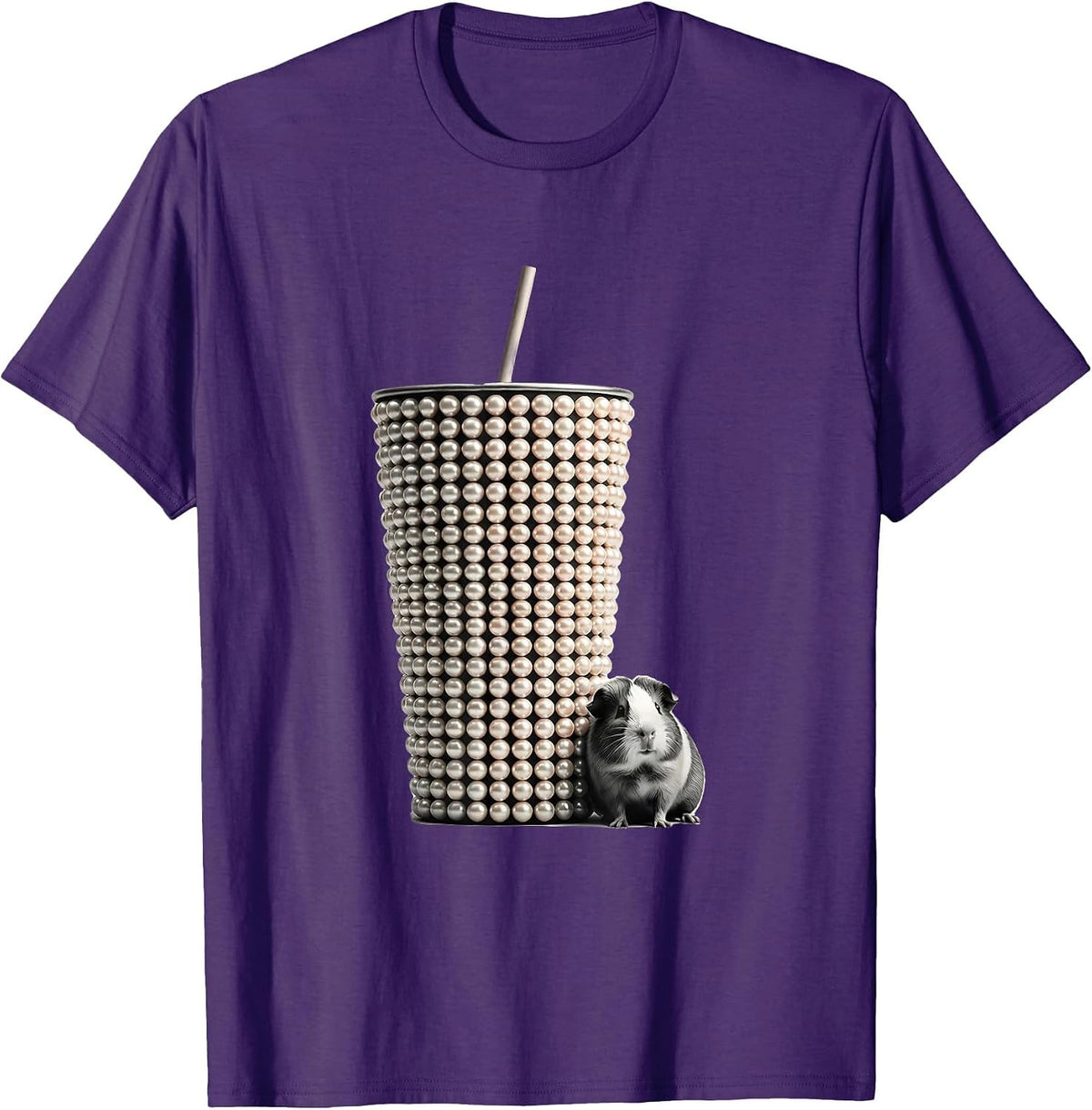 Men's Rounded Pearl Boba Cup Kawaii Guinea Pig Mascot Cute T-Shirt - Purple