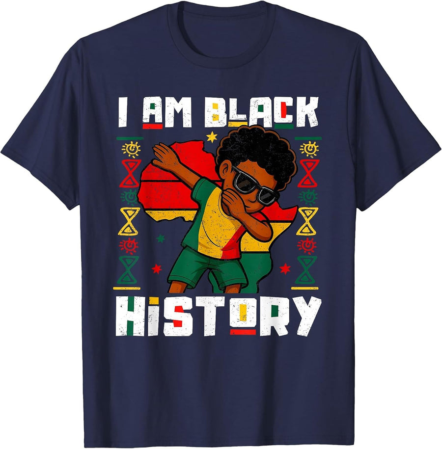 Dabbing Boy I Am Black History Month African American Kids T-Shirt - Navy Blue
