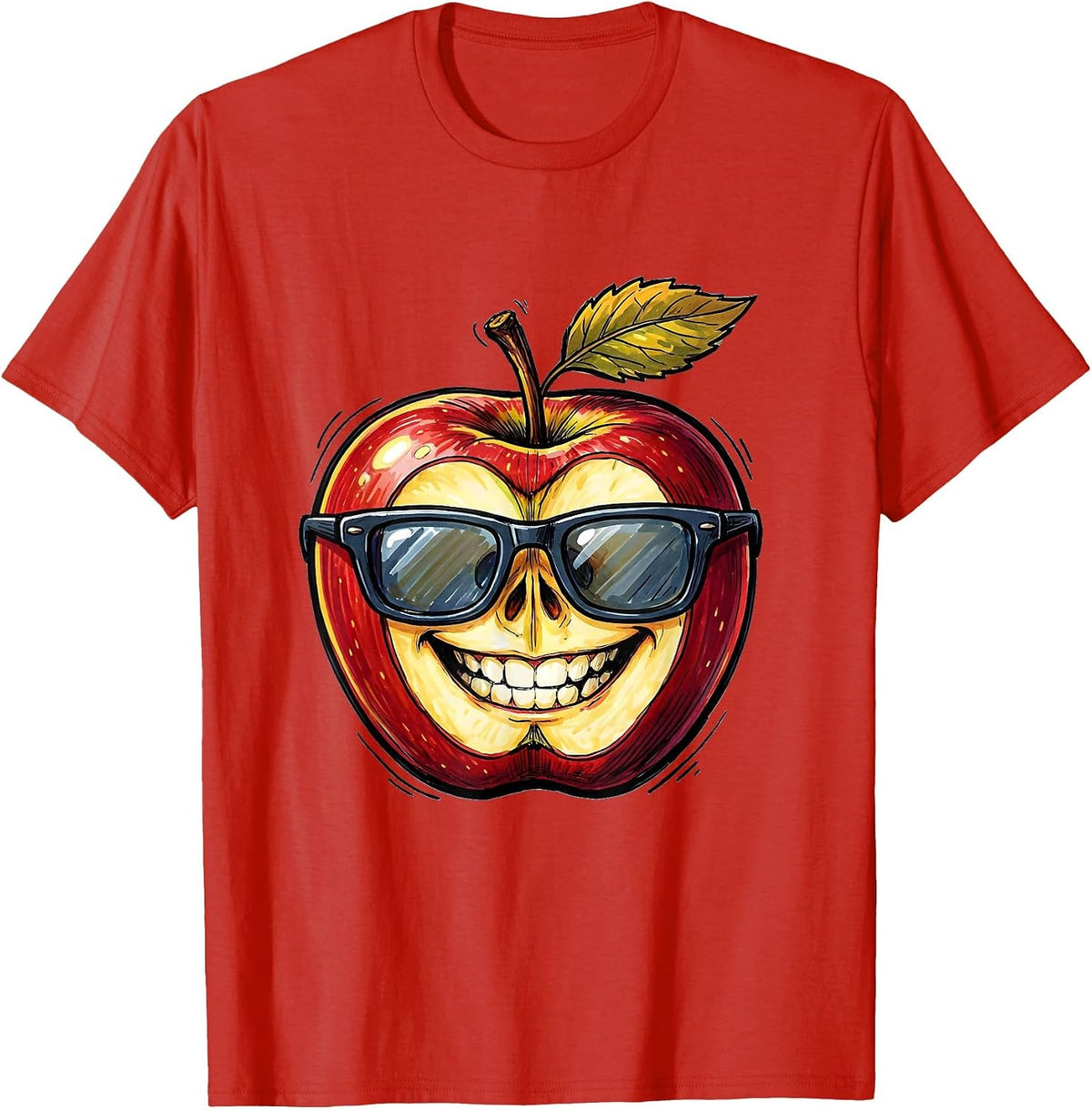Men's Friyay Cool Apple Teacher Graphic Design T-Shirt - Red