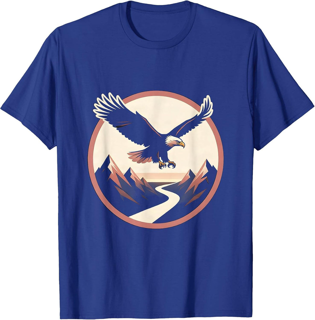Men's Breast Cancer Awareness Bald Eagle Mountain Design T-Shirt - Royal Blue