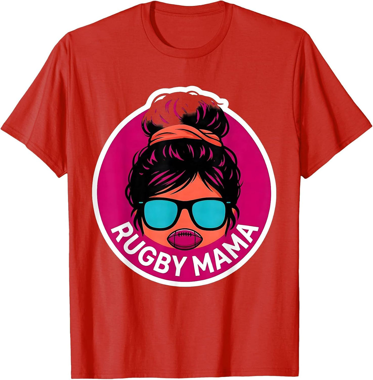Men's Rugby Mama Funny Messy Bun Sports Mom Team Pride T-Shirt - Red
