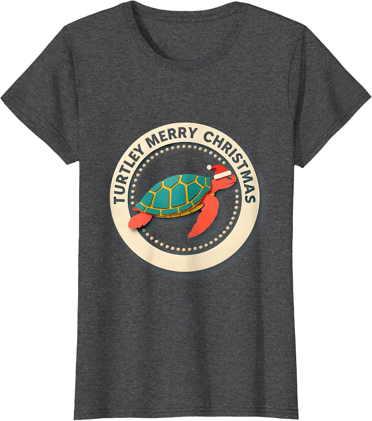 Women's Turtley Merry Christmas Whimsical Sea Turtle Santa Hat T-Shirt - Dark Heather Grey