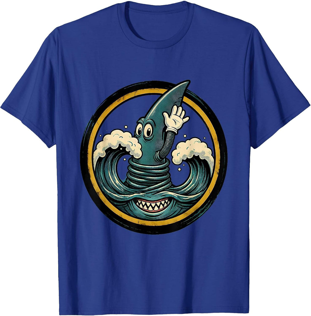 8th Birthday Shark Fin Ocean Waves Graphic T-Shirt - Royal Blue