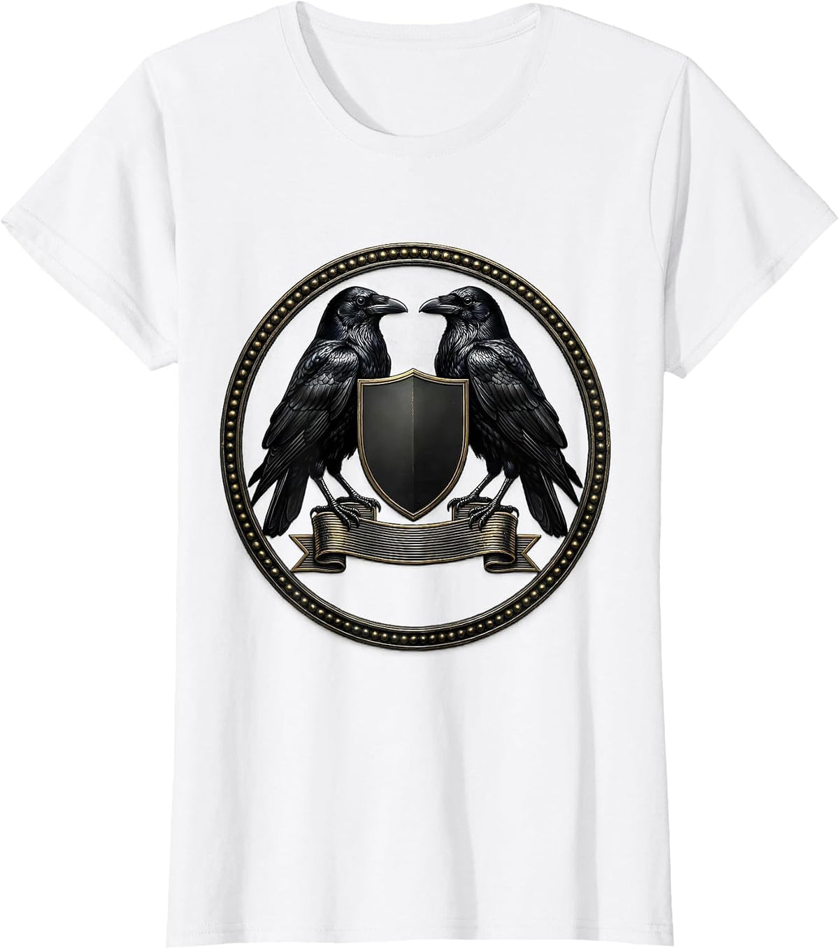 Crow Heraldic Emblem Dark Humor Bird Lover Gothic T-Shirt - White