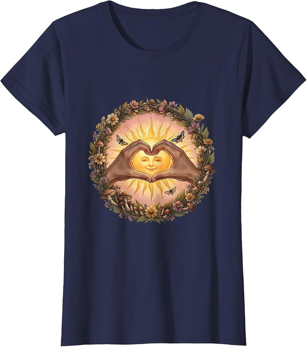 Women's Suicide Awareness Heart Hands Sunrise Graphic T-Shirt - Navy Blue