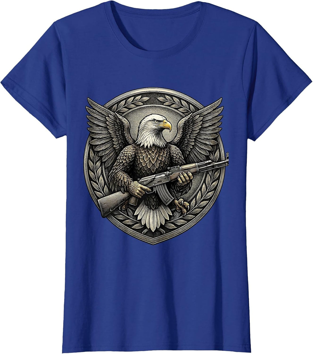 Women's US Army Eagle Clutching Rifle Patriotic Graphic T-Shirt - Royal Blue