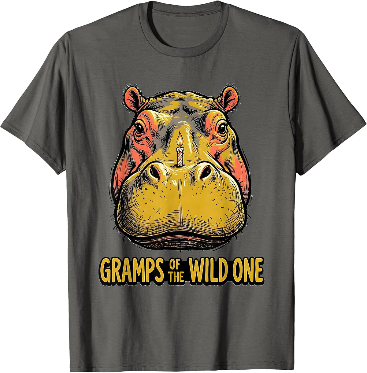 Men's Gramps Of The Wild One Playful Safari Zoo Animal Birthday T-Shirt - Asphalt Grey