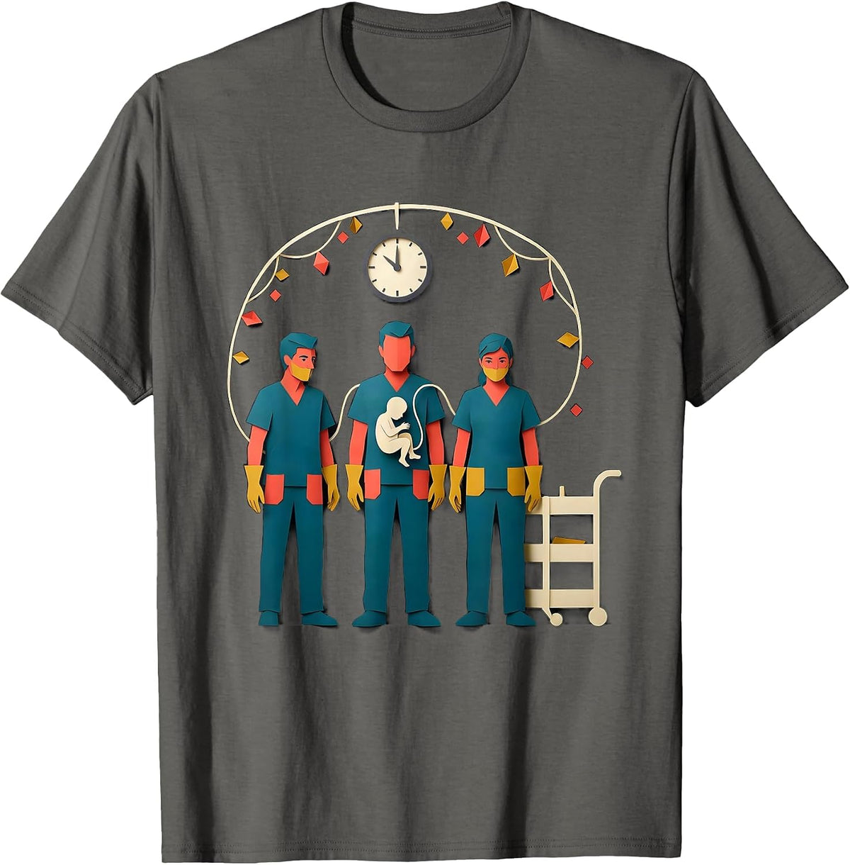 Scrubbed Nurse Crew New Year Eve Party Humor T-Shirt - Asphalt Grey