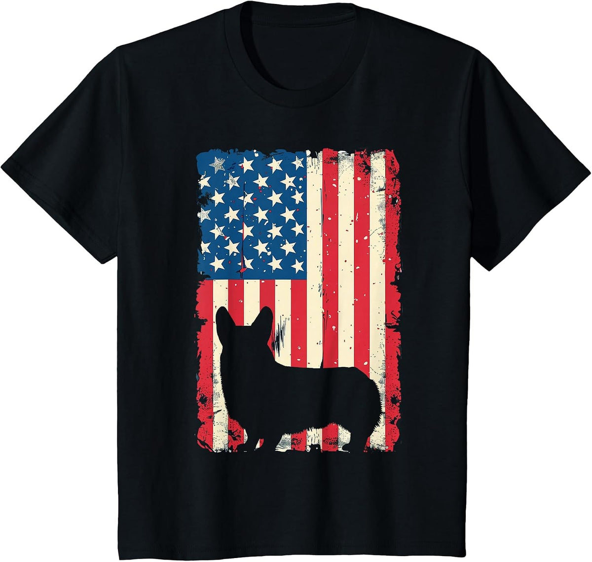 Patriotic Corgi Dog Lover 4th of July USA American Flag T-Shirt - Black