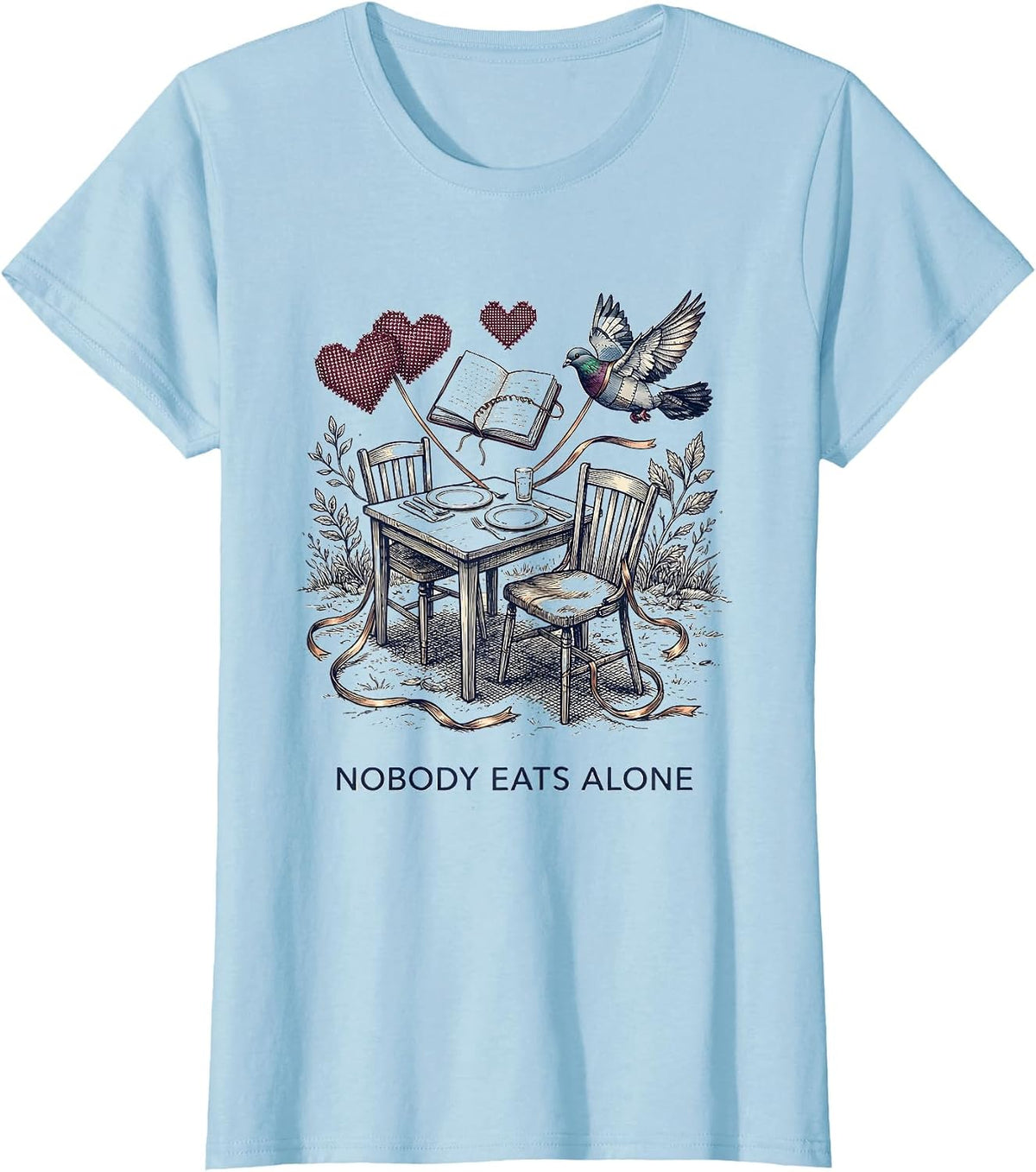 Nobody Eats Alone Funny School Counselor Camp Counselor T-Shirt - Baby Blue