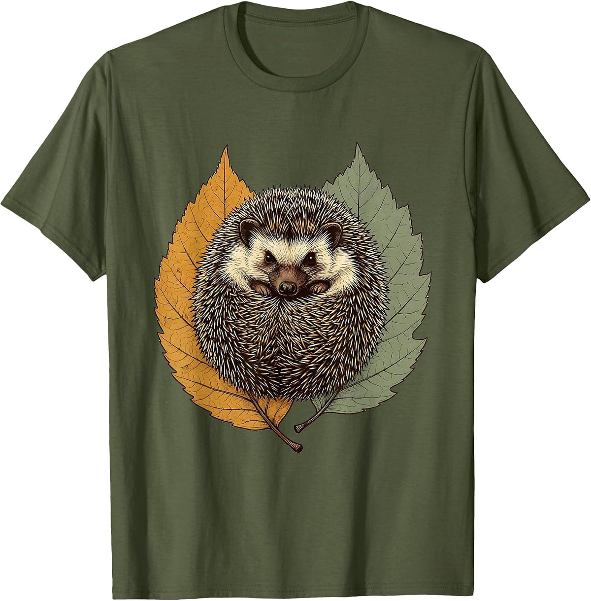 Curling Hedgehog Cute Animal Humor Kids Gift T-Shirt - Olive Green