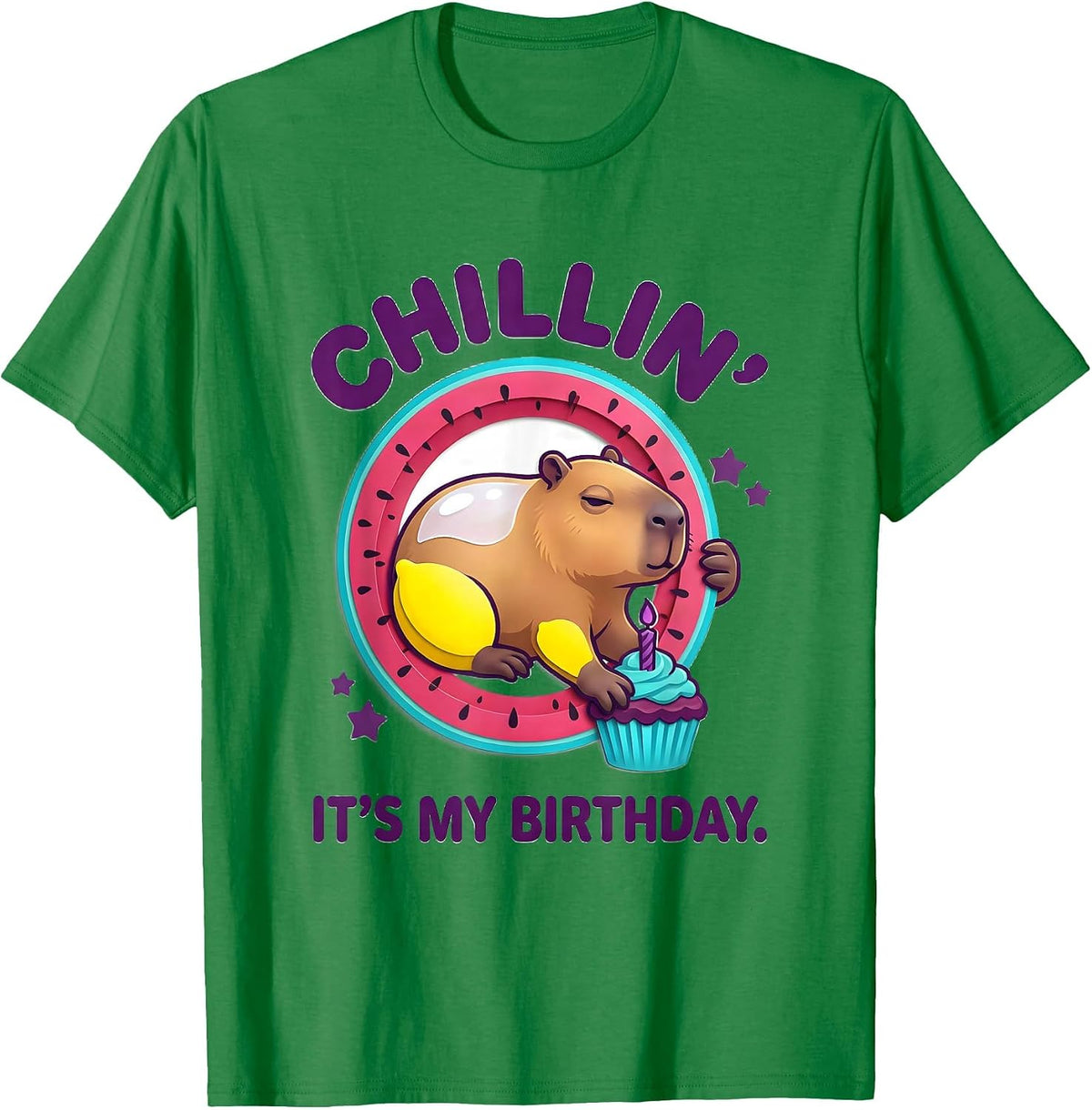 Men's Chillin'. It's My Birthday Kawaii Capybara Birthday Gift T-Shirt - Kelly Green