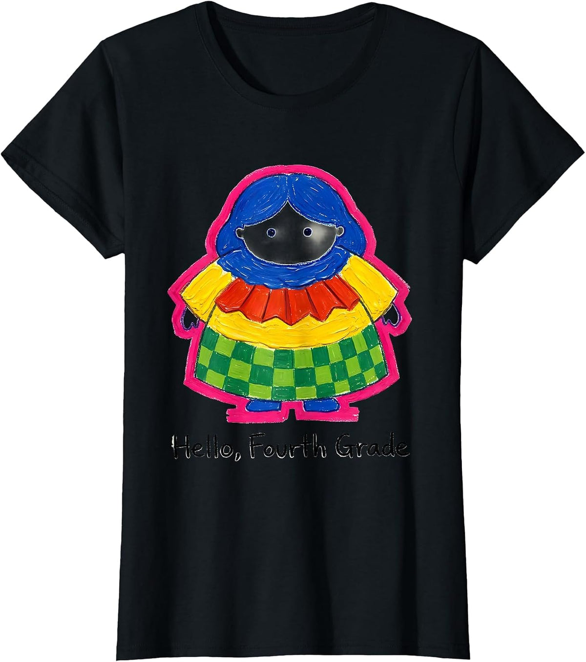 Women's Hello, Fourth Grade Cute Dumpling Girl Back to School T-Shirt - Black