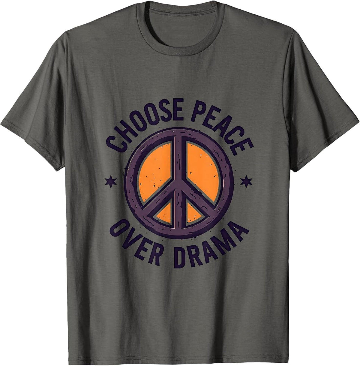 Choose Peace Over Drama Peace Sign Design T-Shirt - Asphalt Grey