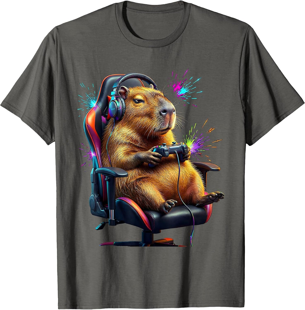 Men's Capybara Gamer Funny Animal Lover Meme Humor T-Shirt - Asphalt Grey