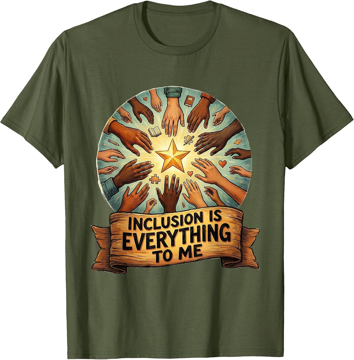 Inclusion Is Everything Special Education Teacher T-Shirt - Olive Green