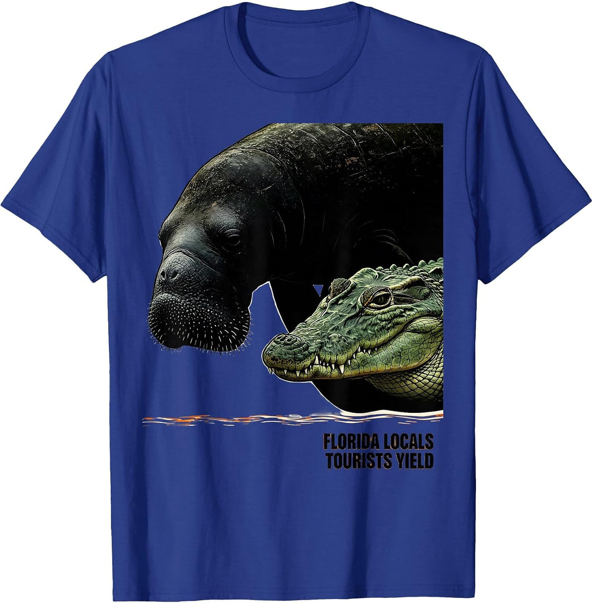 Florida Locals Tourists Yield Vintage Manatee Gator Gulf T-Shirt - Royal Blue