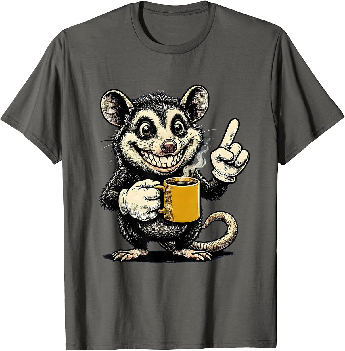 Original Opossum Retro Cartoon Christian Coffee Humor T-Shirt - Asphalt Grey