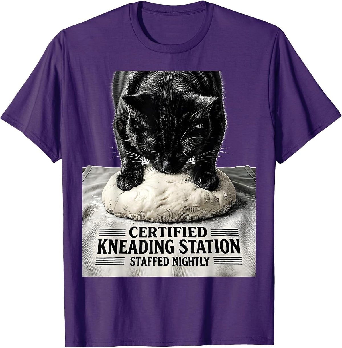 Men's Certified Kneading Station Staffed Nightly Cat Lover T-Shirt - Purple