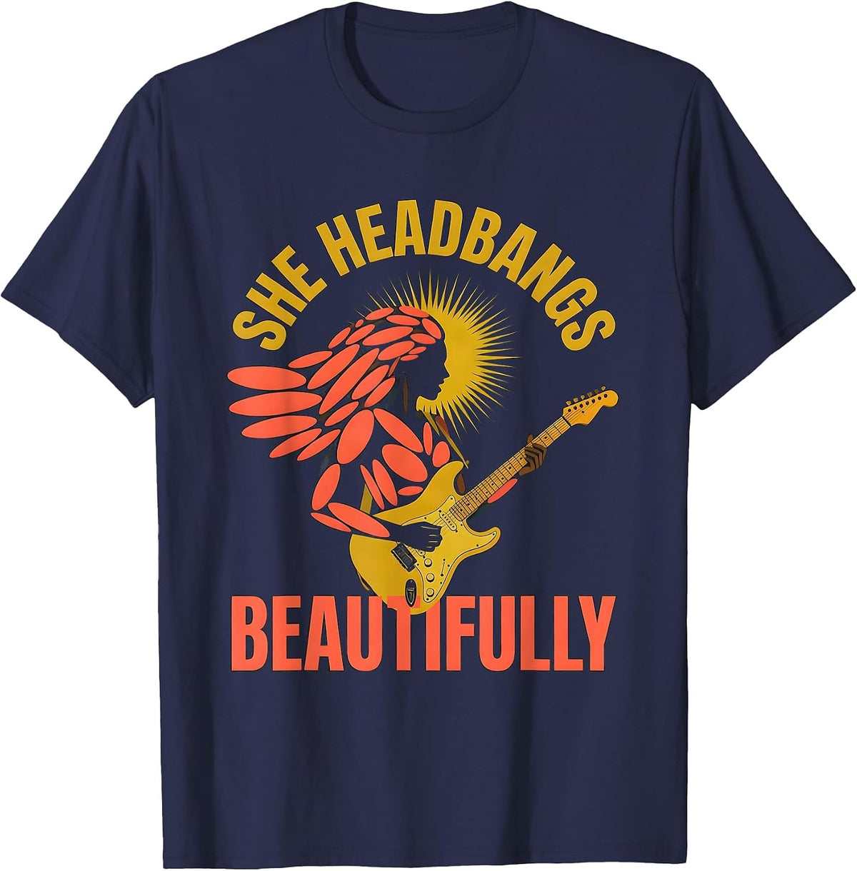 She Headbangs Beautifully Rock Music Design T-Shirt - Navy Blue