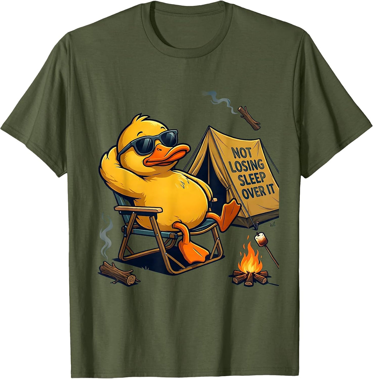 Men's Not Losing Sleep Over It Funny Duck Mascot Novelty Gift T-Shirt - Olive Green